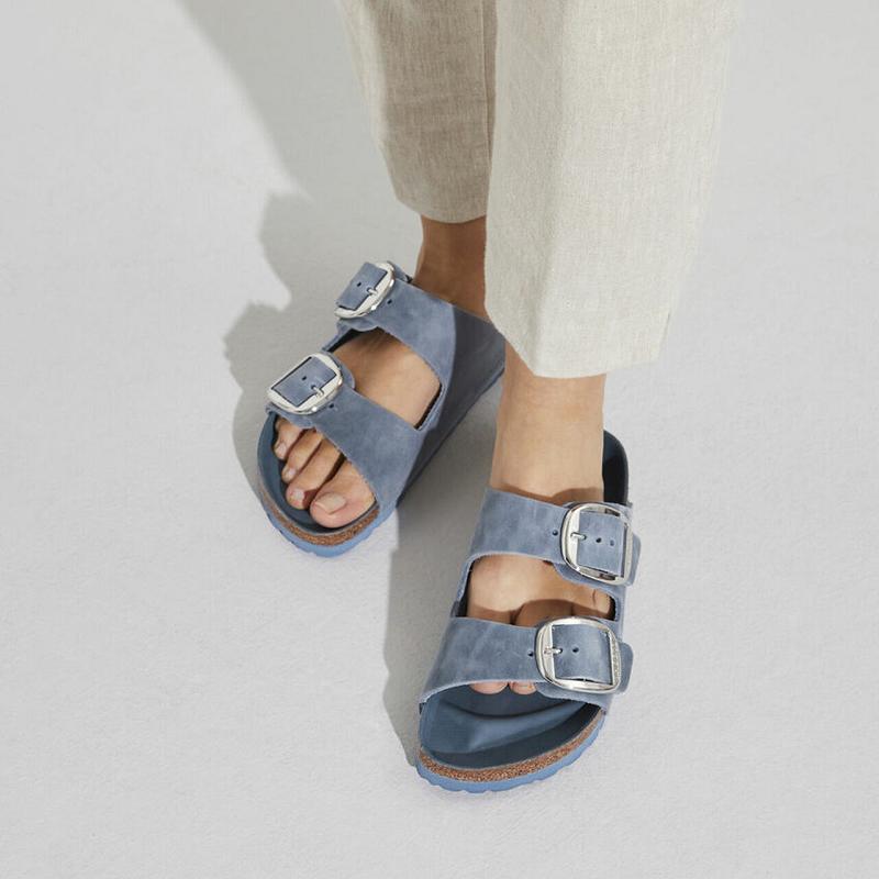 Birkenstock Big Přezkou Oiled Læder Arizona Dame Blå | DK 468DFM